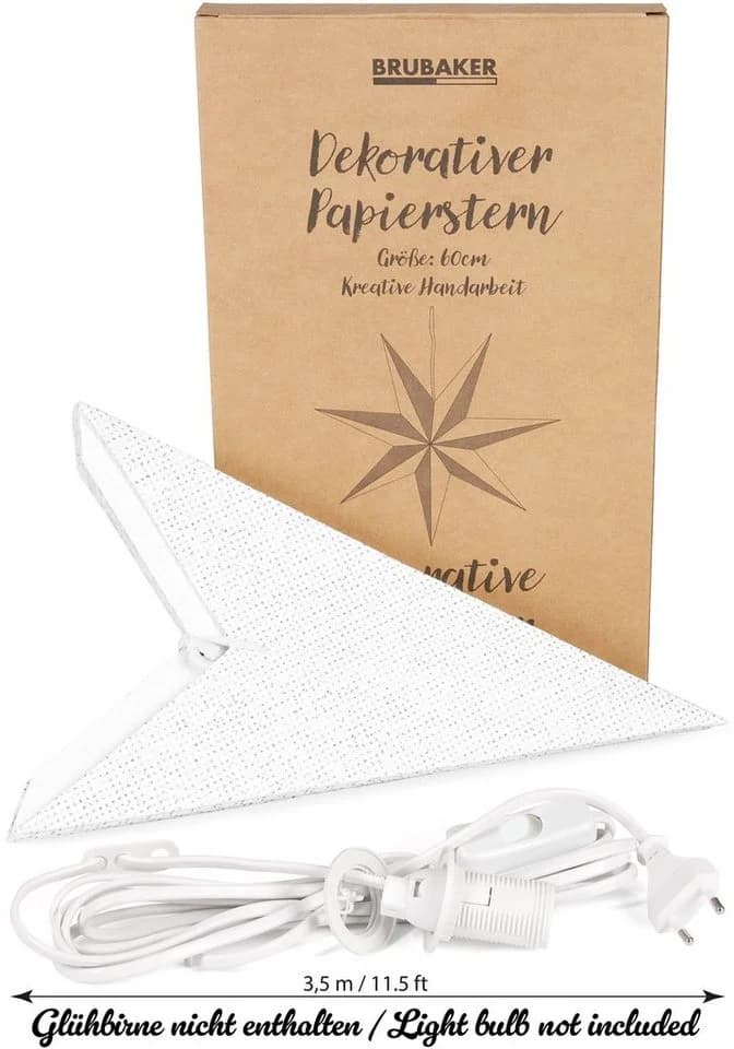 BRUBAKER Dekostern 60 cm Weiß 3D Papierstern mit E14 Fassung - Bild 4