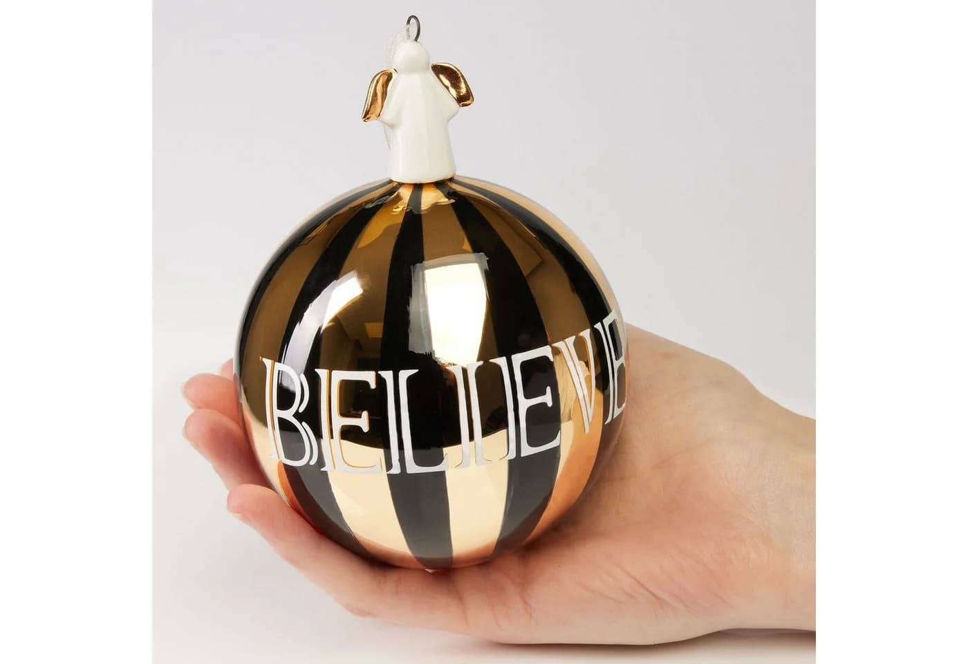 BRUBAKER Weihnachtsbaumkugel Premium Believe Gold Schwarz 10cm - Bild 4