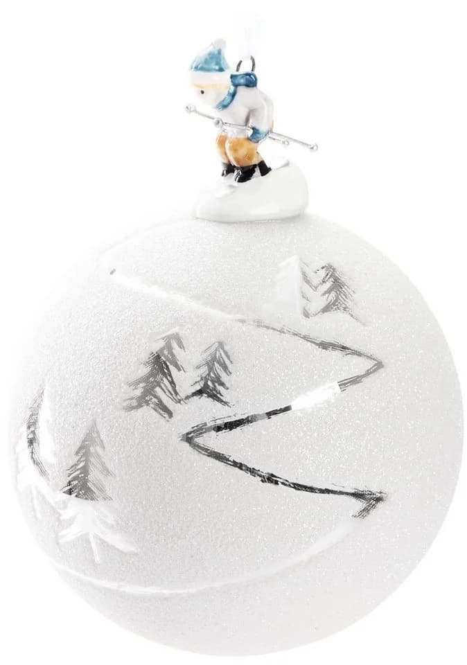 BRUBAKER Weihnachtsbaumkugel Glas 10cm Glitzer Skipiste Porzellan Figur - Bild 2