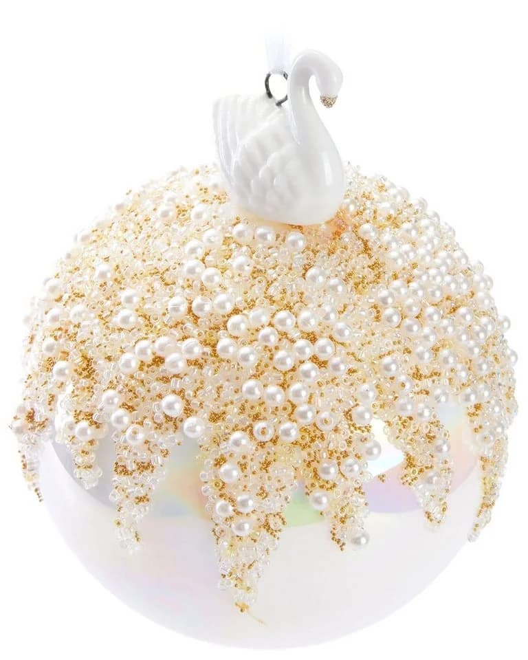 BRUBAKER Premium Weihnachtsbaumkugel Perlmutt Glas 10cm mit Krone oder Schwan - Bild 2