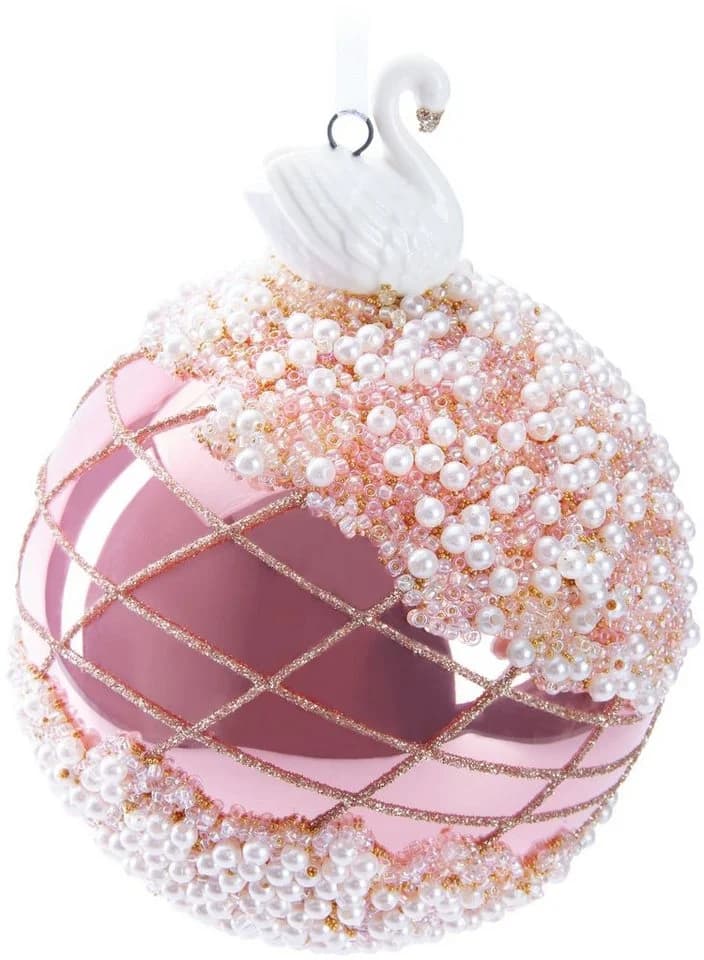 BRUBAKER Weihnachtsbaumkugel Rosa mit Schwan Figur 10 cm Glas - Bild 2