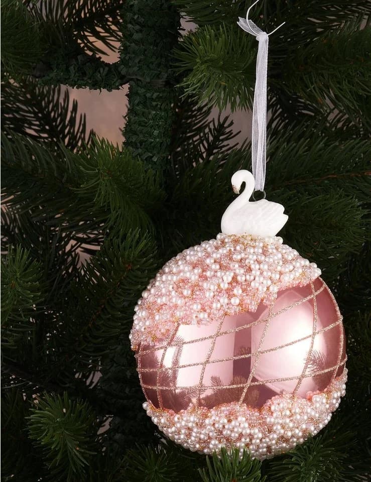 BRUBAKER Weihnachtsbaumkugel Rosa mit Schwan Figur 10 cm Glas - Bild 3