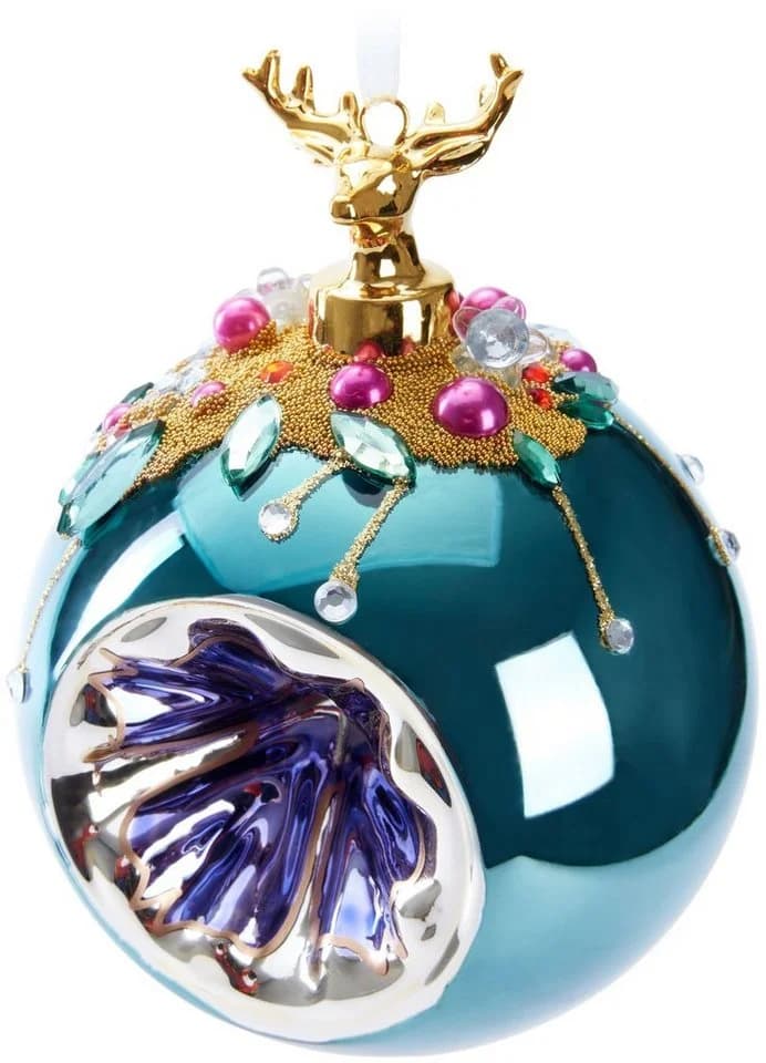 BRUBAKER Weihnachtsbaumkugel 10 cm Glas mit Tierfigur und Blumen-Deko - Bild 2