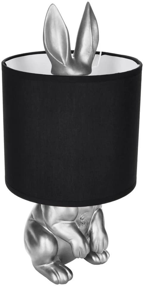 BRUBAKER Nachttischlampe Hase Silber mit Stoffschirm