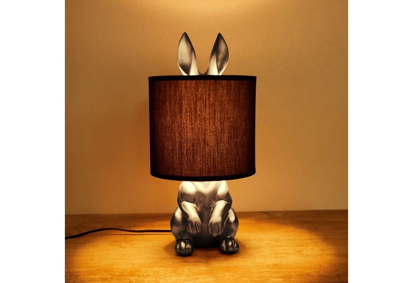 BRUBAKER Nachttischlampe Hase Silber mit Stoffschirm - Bild 3