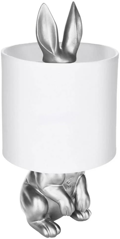 BRUBAKER Nachttischlampe Hase Silber Weiß Keramikfuß Stoffschirm