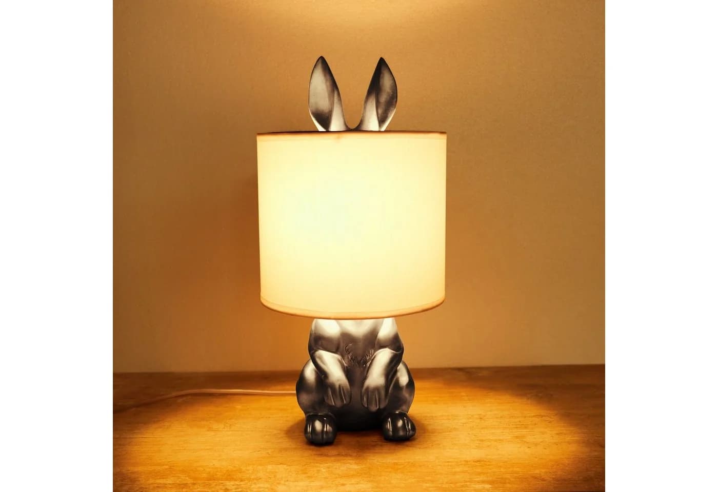 BRUBAKER Nachttischlampe Hase Silber Weiß Keramikfuß Stoffschirm - Bild 3