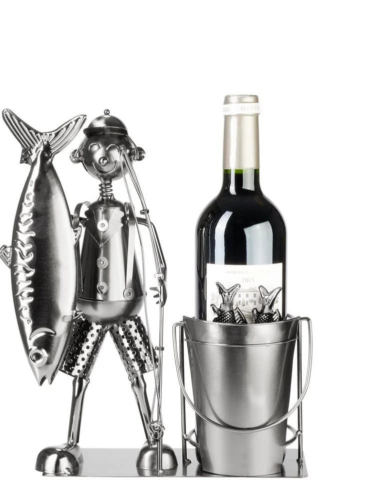 BRUBAKER Weinflaschenhalter Großer Fang Angler Metall