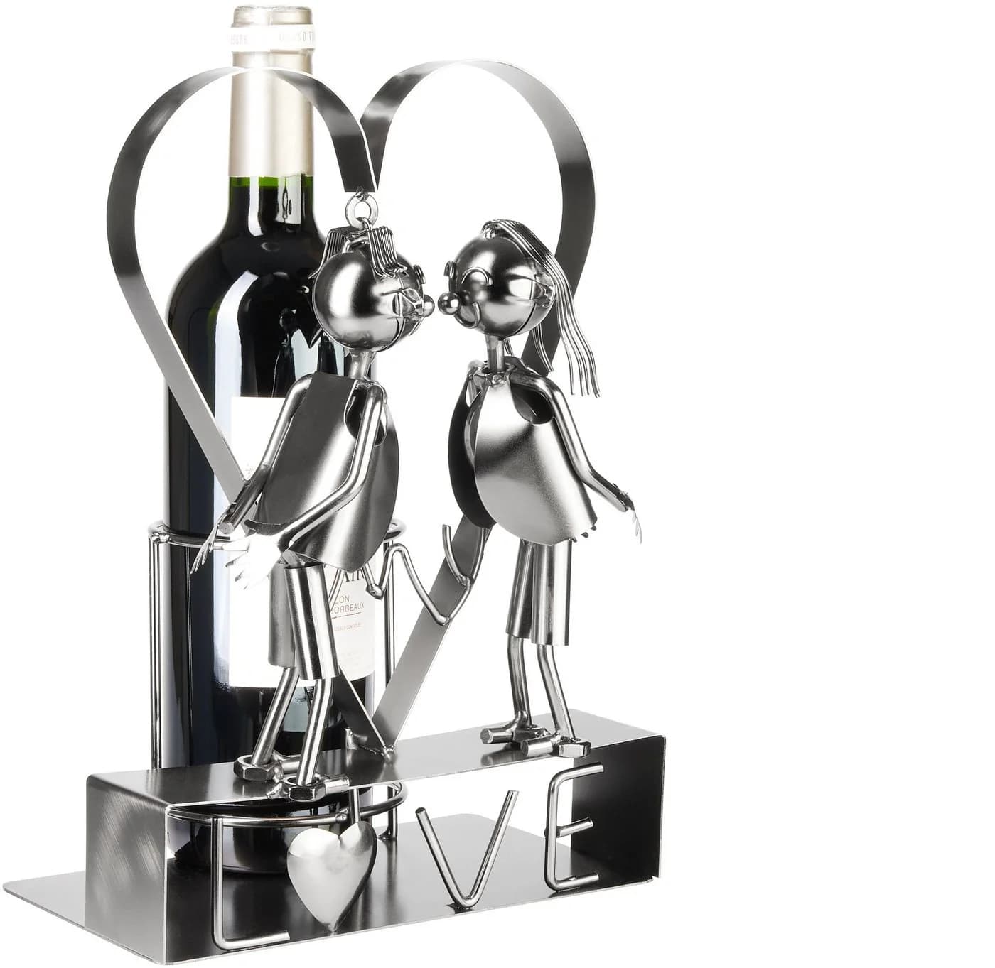 BRUBAKER Weinflaschenhalter LOVE Liebespaar im großen Herz Metall Flaschenhalter