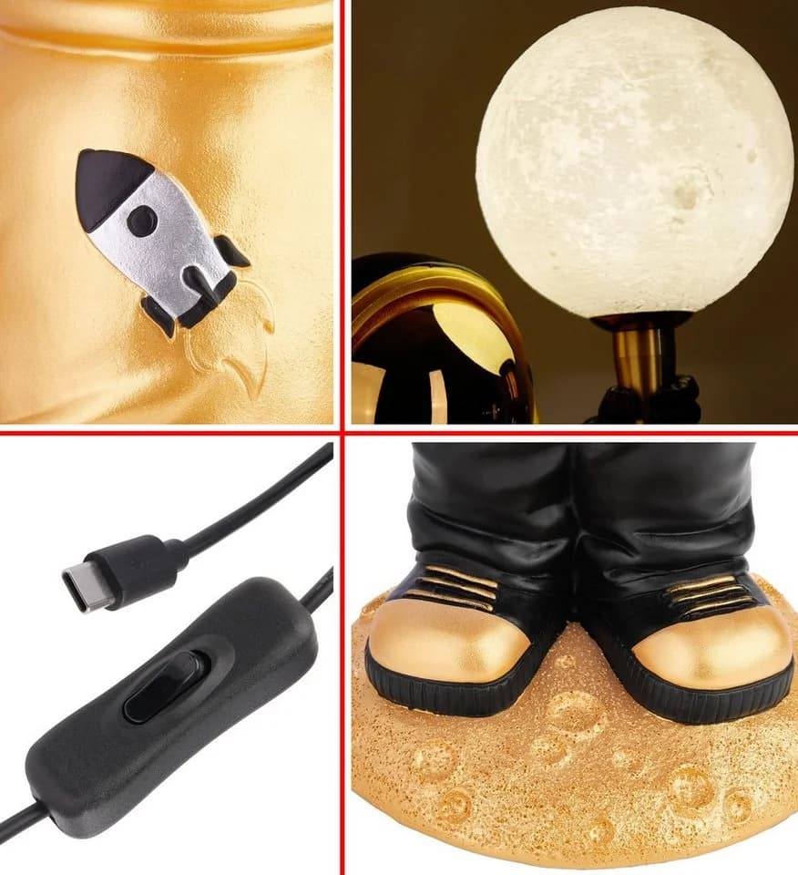 BRUBAKER LED Nachttischlampe Astronaut Gold/Schwarz - Bild 5