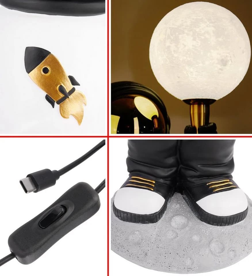 BRUBAKER LED Nachttischlampe Astronaut Gold/Schwarz USB-C - Bild 5