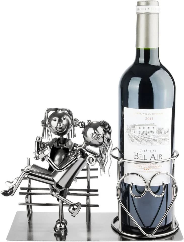 BRUBAKER Weinflaschenhalter Liebespaar Metall Skulptur Silber