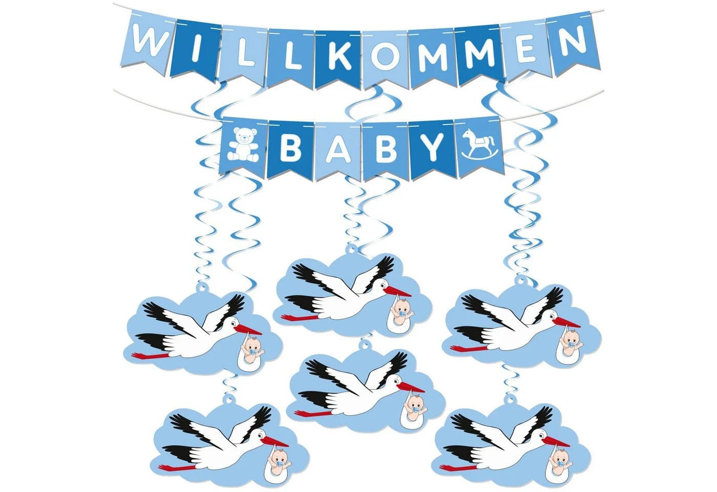 BRUBAKER Girlande Willkommen Baby Wimpelkette Rosa/Blau mit Storch - Bild 2