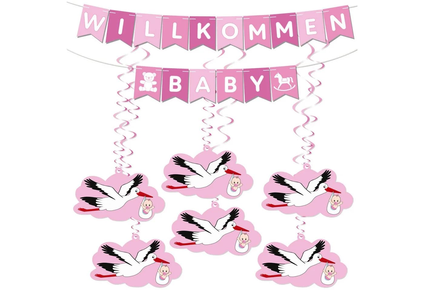 BRUBAKER Girlande Willkommen Baby Wimpelkette Rosa Storch Anhänger - Bild 2