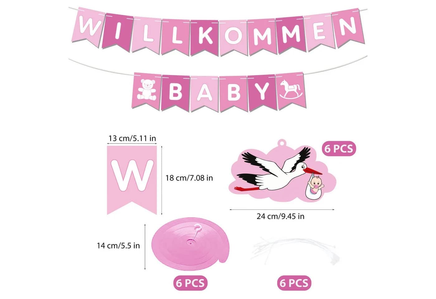 BRUBAKER Girlande Willkommen Baby Wimpelkette Rosa Storch Anhänger - Bild 3