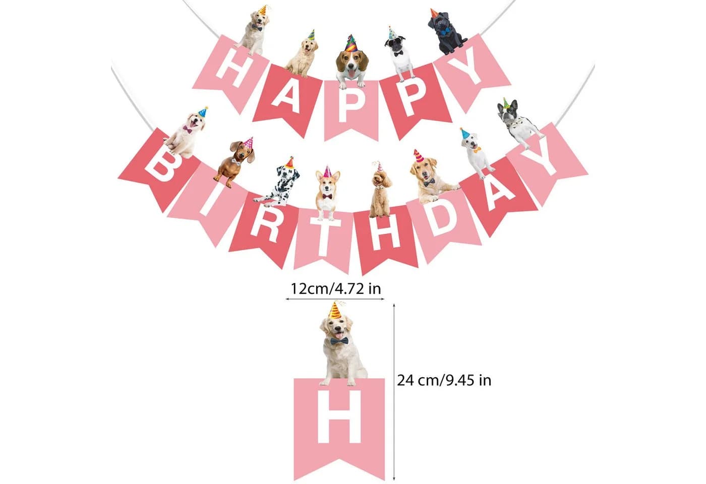 BRUBAKER Happy Birthday Wimpelkette Geburtstagsdeko Girlande mit Hunden