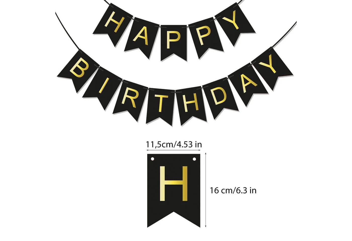 BRUBAKER Wimpelkette Happy Birthday Schwarz Gold Party Deko
