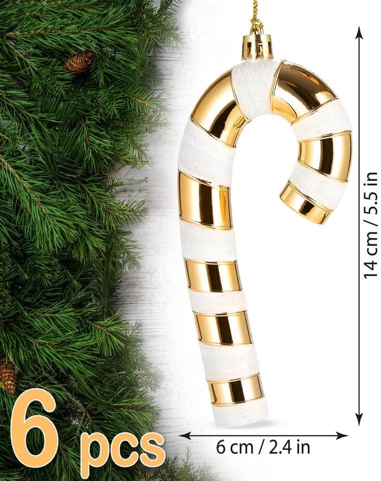 BRUBAKER Christbaumschmuck Zuckerstangen 6-tlg. Gold/Rot/Weiß Glitzer - Bild 4