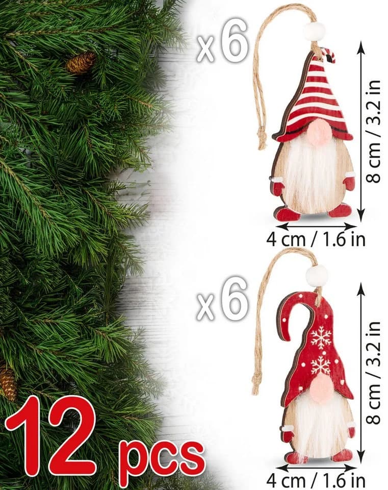 BRUBAKER Christbaumschmuck 12x Wichtel aus Holz Rot-Weiß