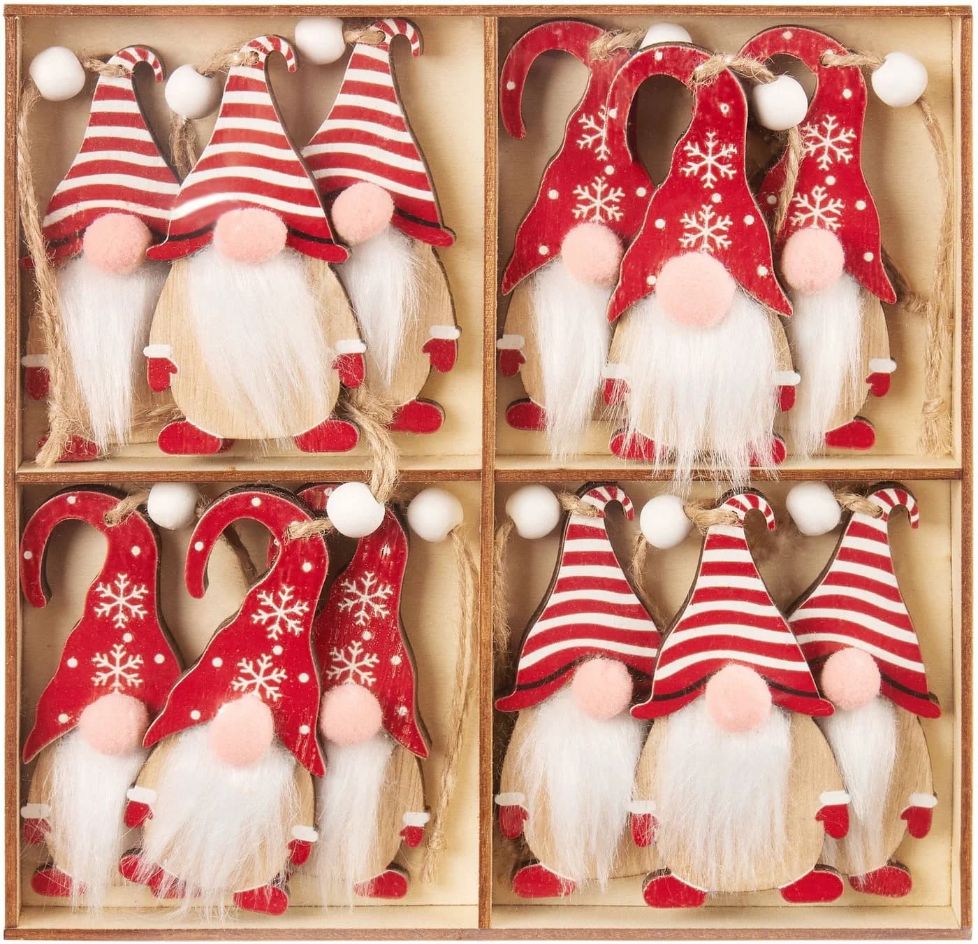BRUBAKER Christbaumschmuck 12x Wichtel aus Holz Rot-Weiß - Bild 5