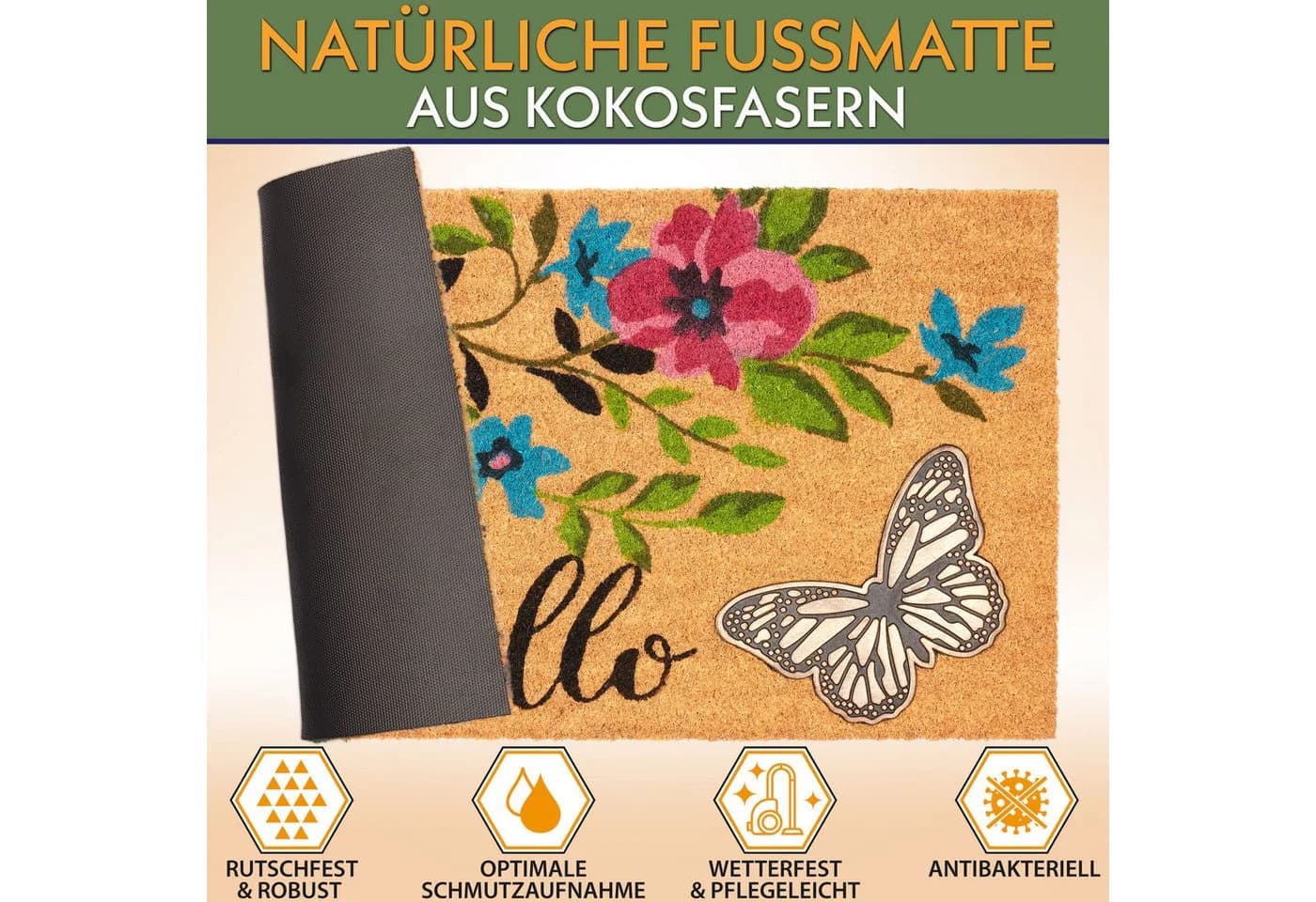 BRUBAKER Fußmatte Blumen und Pflanzen - 45 x 75 cm - Wetterfest und Rutschfest