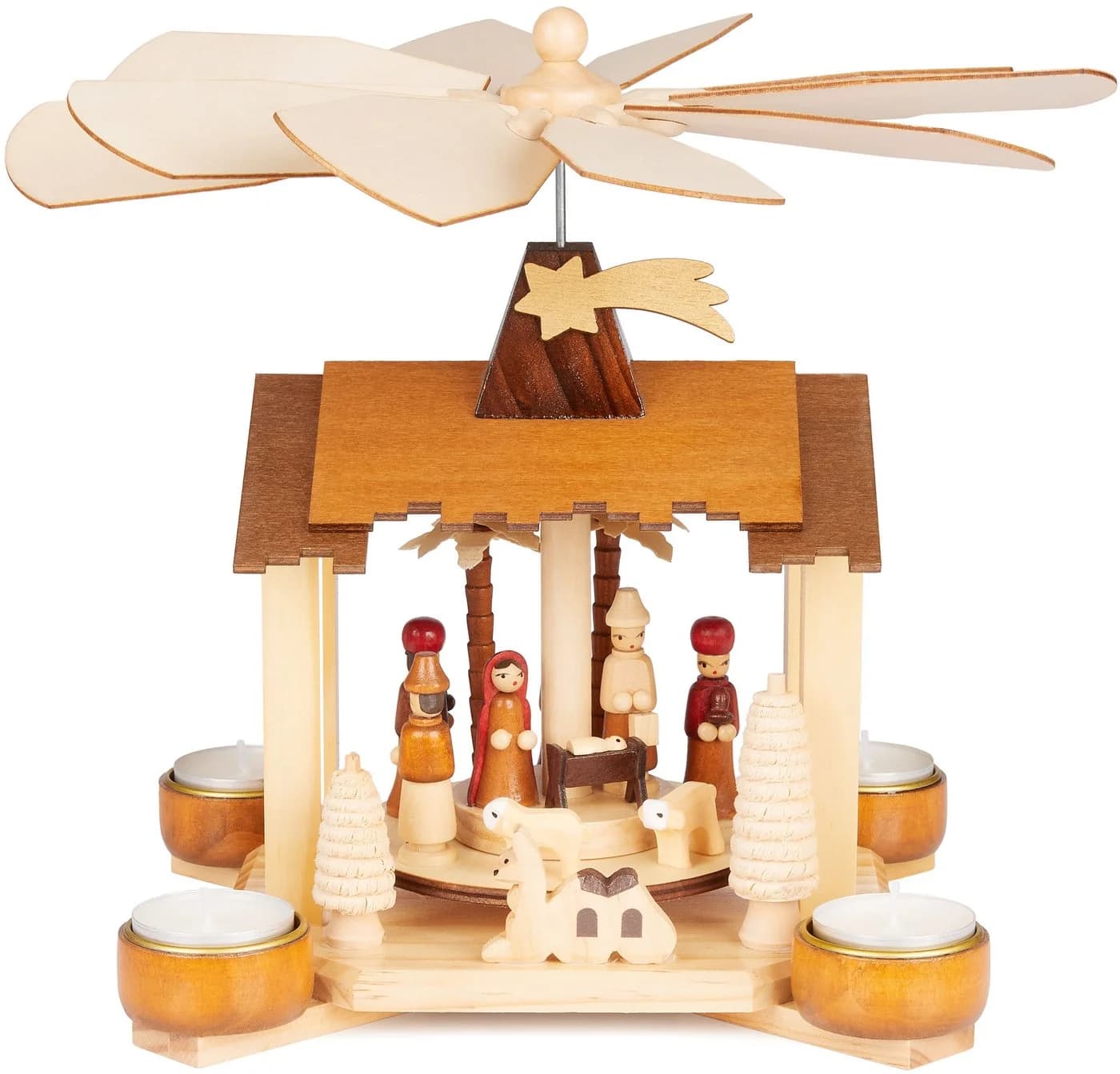 BRUBAKER Weihnachtspyramide 28 cm Holzpyramide Krippe mit Jesus, Maria, Josef und Betlehem Stern - Bild 2