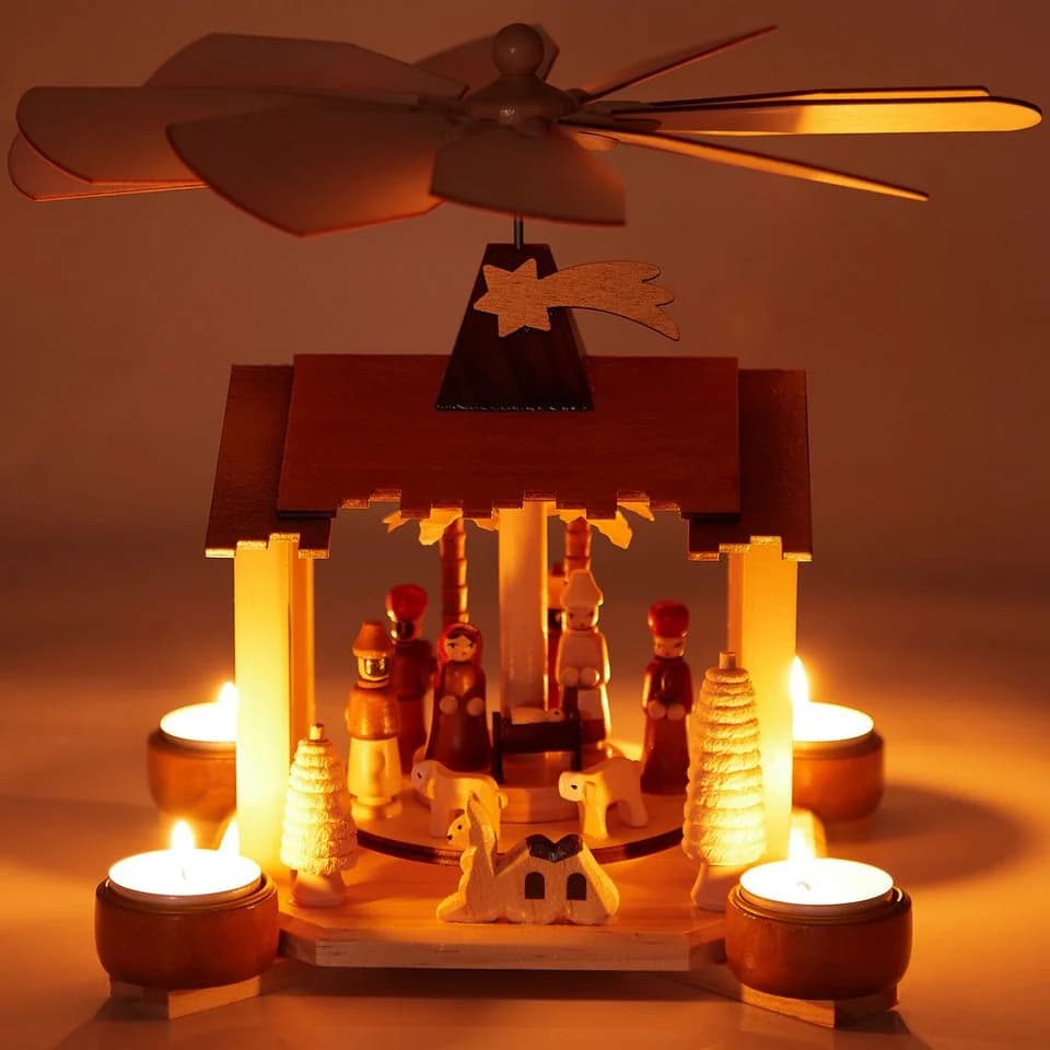 BRUBAKER Weihnachtspyramide 28 cm Holzpyramide Krippe mit Jesus, Maria, Josef und Betlehem Stern - Bild 3