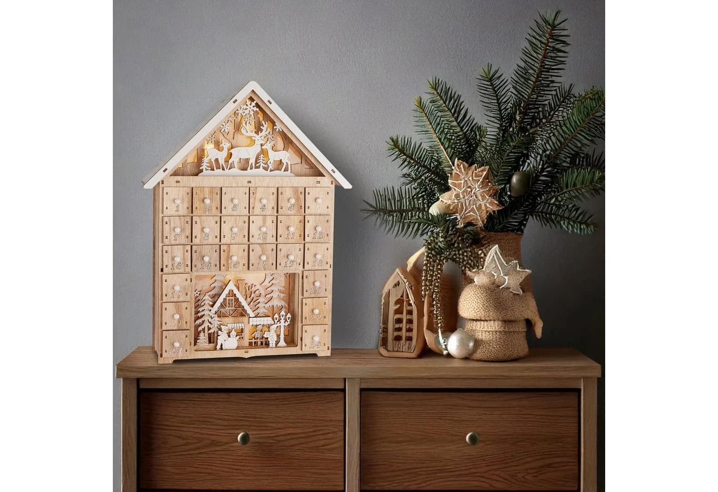 BRUBAKER befüllbarer Adventskalender 40 cm Holz LED Beleuchtung - Bild 4