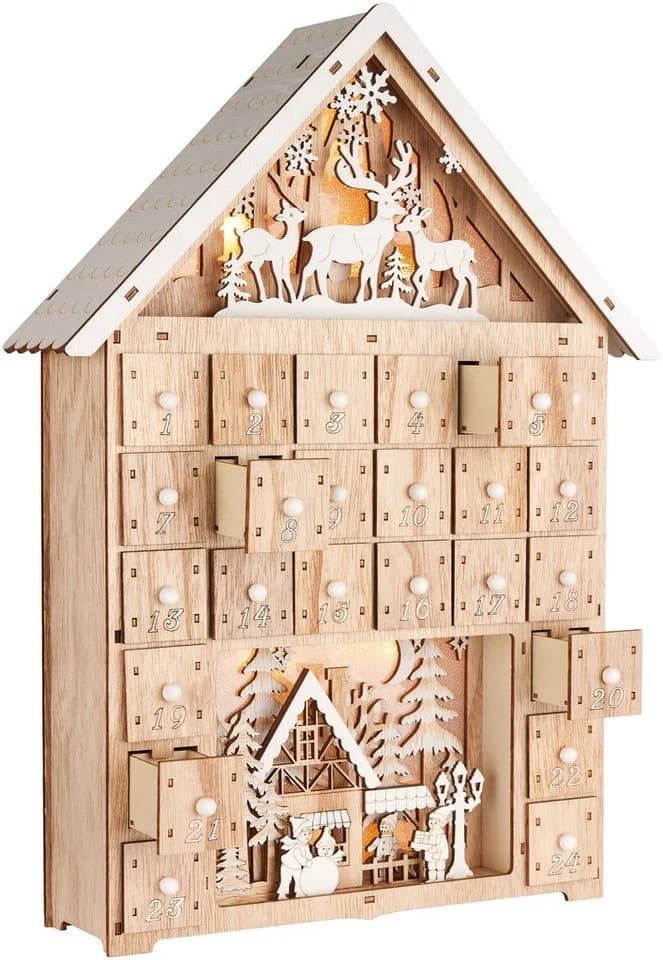 BRUBAKER befüllbarer Adventskalender 40 cm Holz LED Beleuchtung - Bild 5