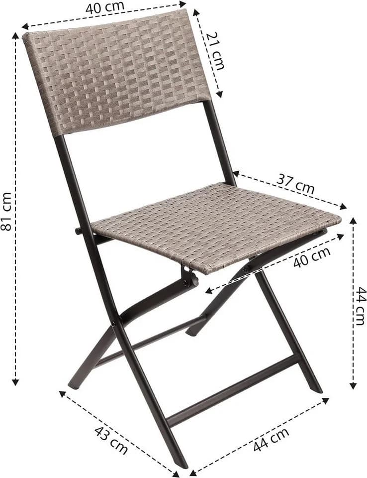 BRUBAKER Balkonset Toskana 3-tlg. Braun Grau Polyrattan Klappbar