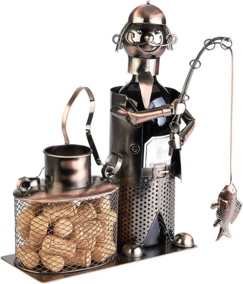 BRUBAKER Weinflaschenhalter Angler Kupfer Metallfigur