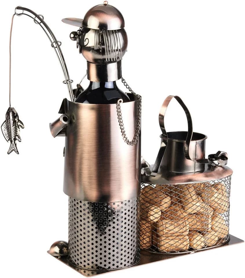 BRUBAKER Weinflaschenhalter Angler Kupfer Metallfigur - Bild 4