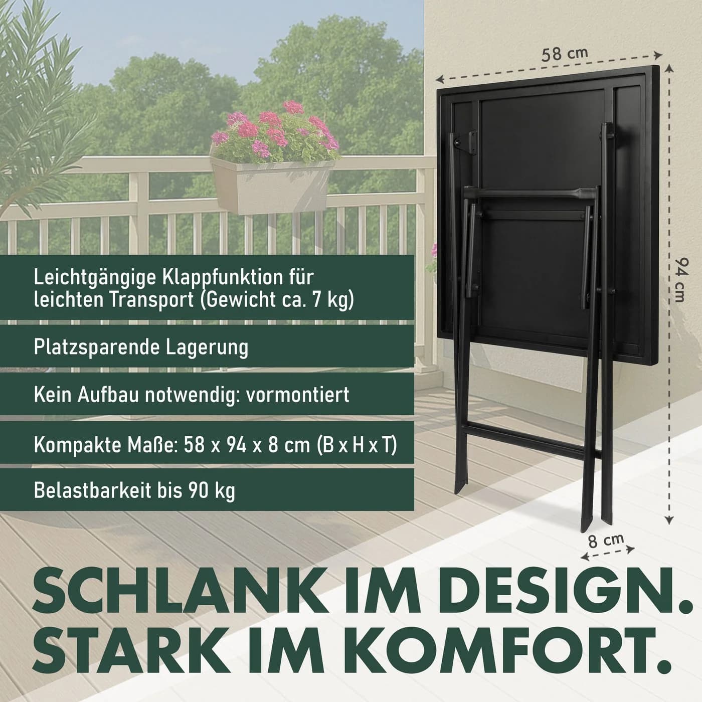 BRUBAKER Gartentisch Bergamo Beige/Grau Metall Klappbar - Bild 3