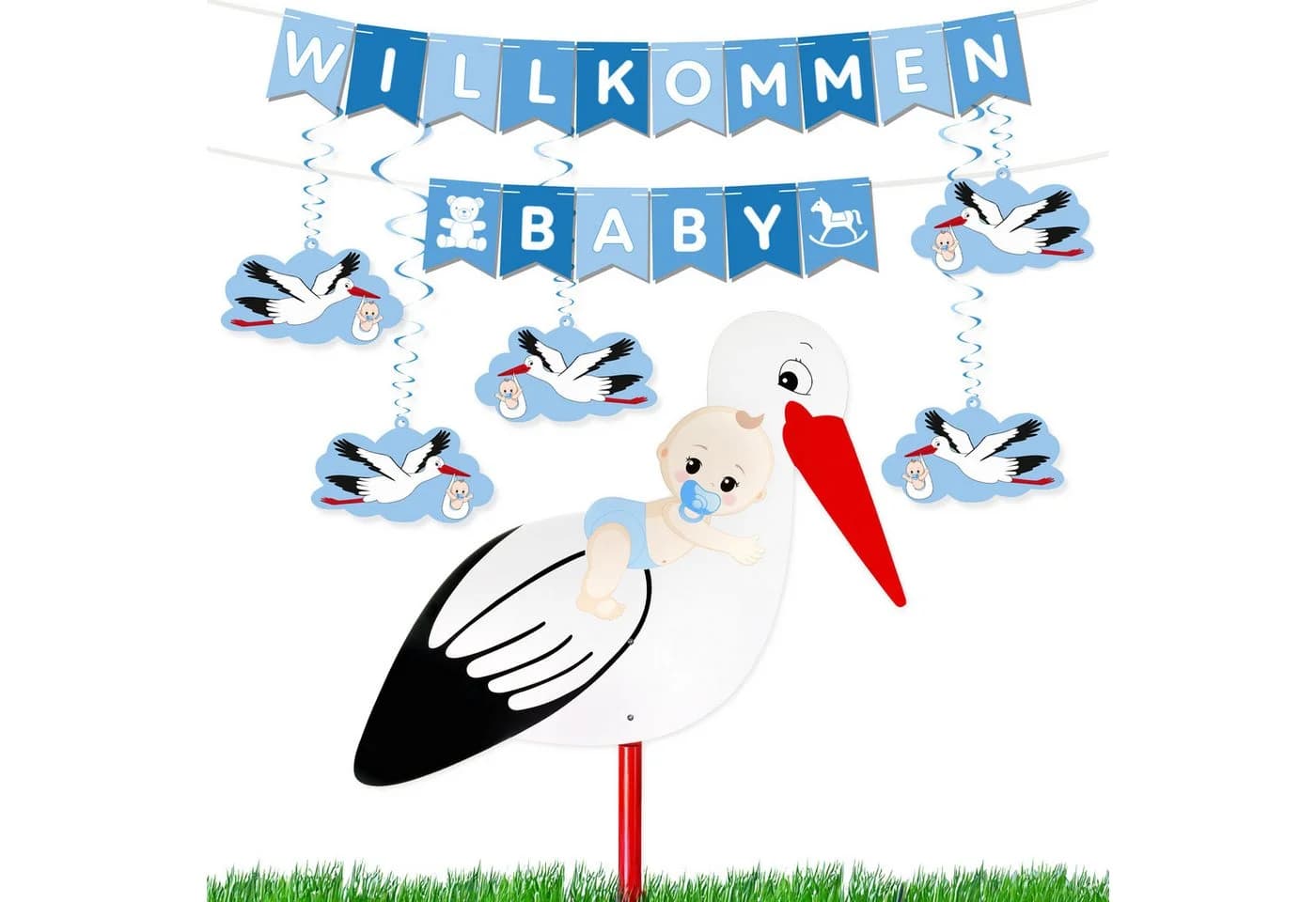 BRUBAKER Girlande Willkommen Baby + Großer Holzstorch Deko Set - Bild 2