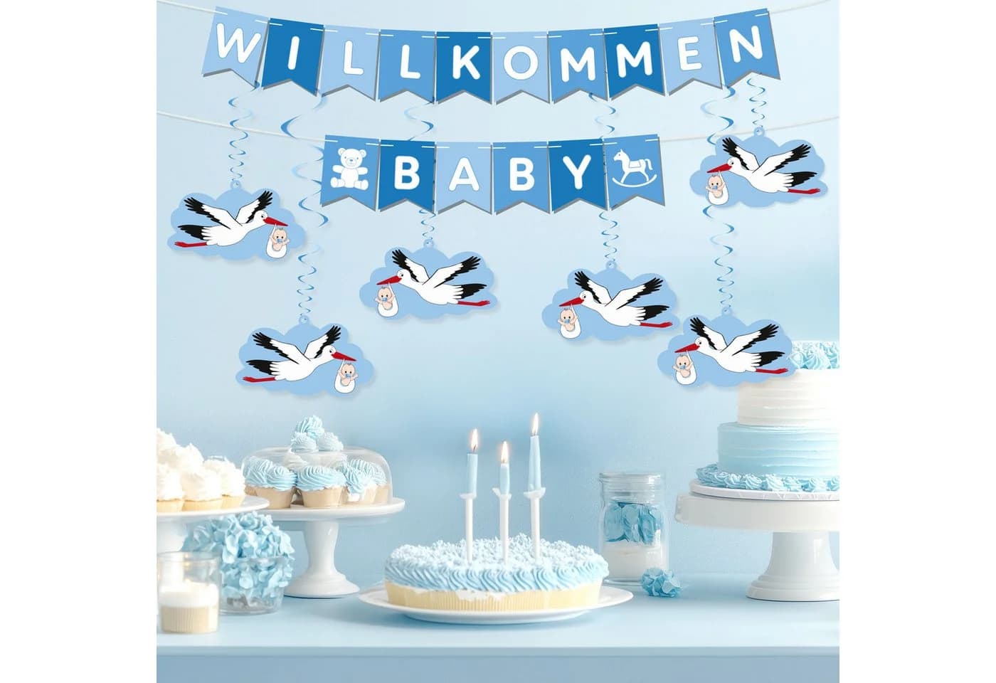 BRUBAKER Girlande Willkommen Baby + Großer Holzstorch Deko Set - Bild 5