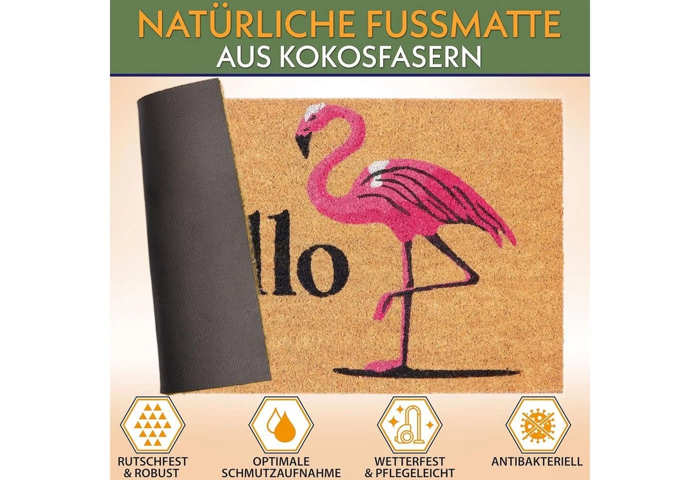 BRUBAKER Fußmatte Hello Flamingo Braun Rosa Rutschfest