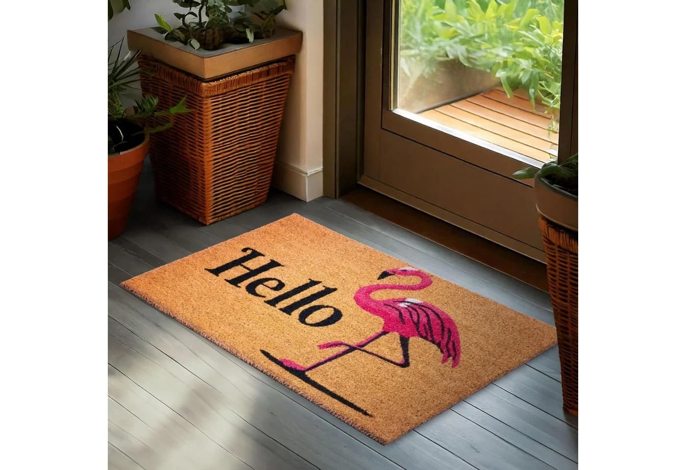 BRUBAKER Fußmatte Hello Flamingo Braun Rosa Rutschfest - Bild 2