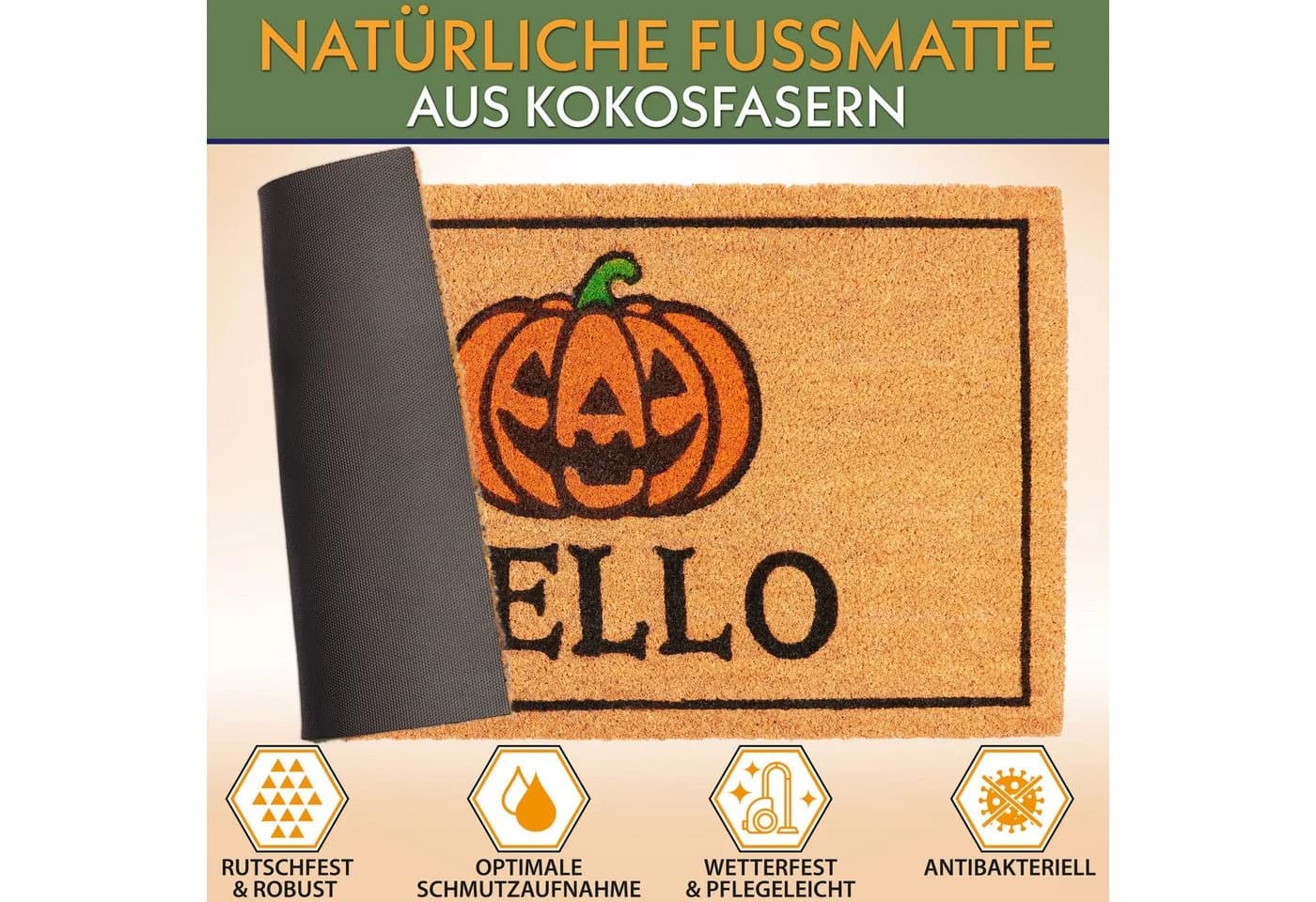 BRUBAKER Halloween Fußmatte Kokosfasern Braun/Orange - Bild 3