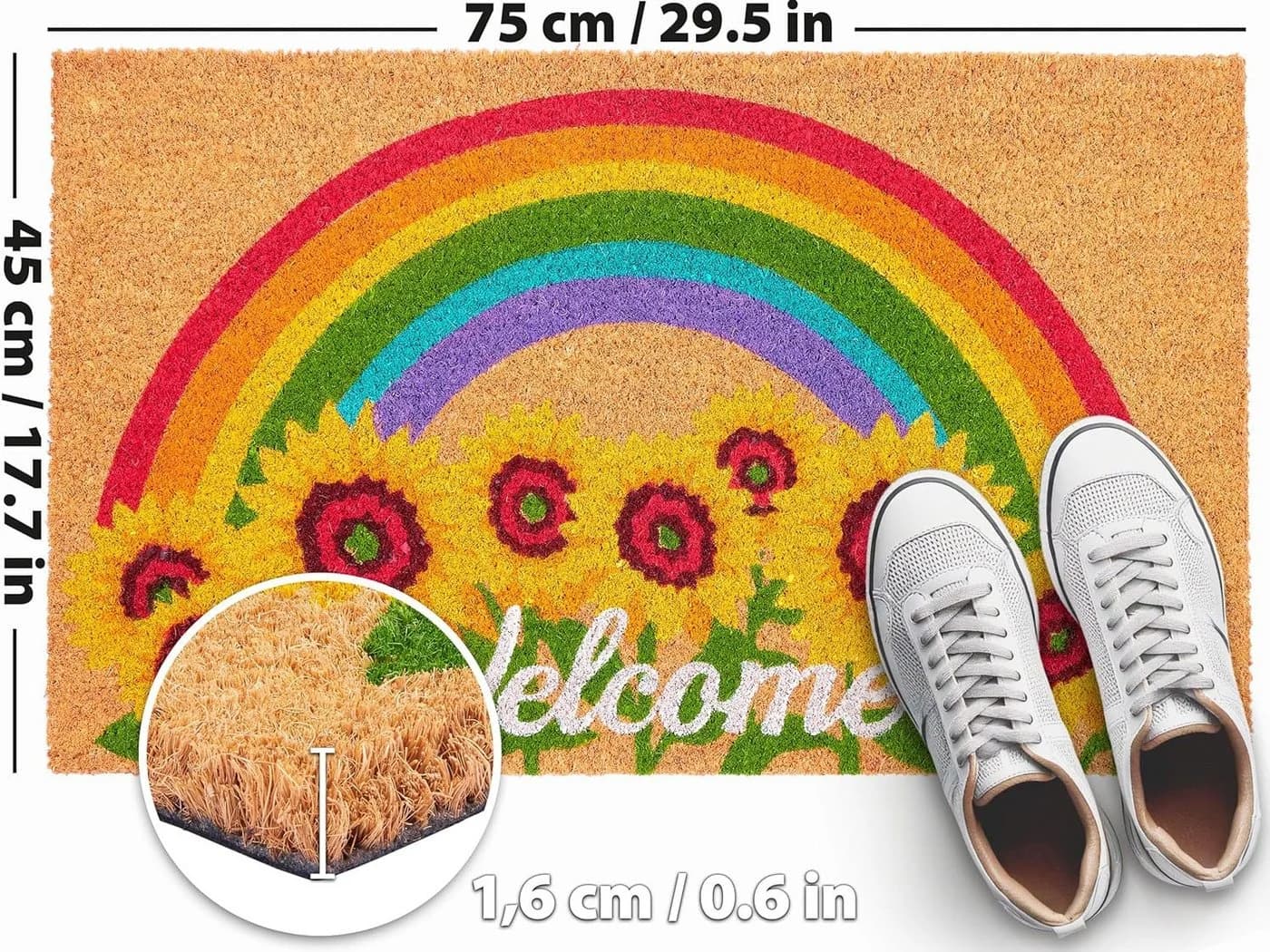 BRUBAKER Fußmatte Welcome Schriftzug mit Sonnenblumen und Regenbogen