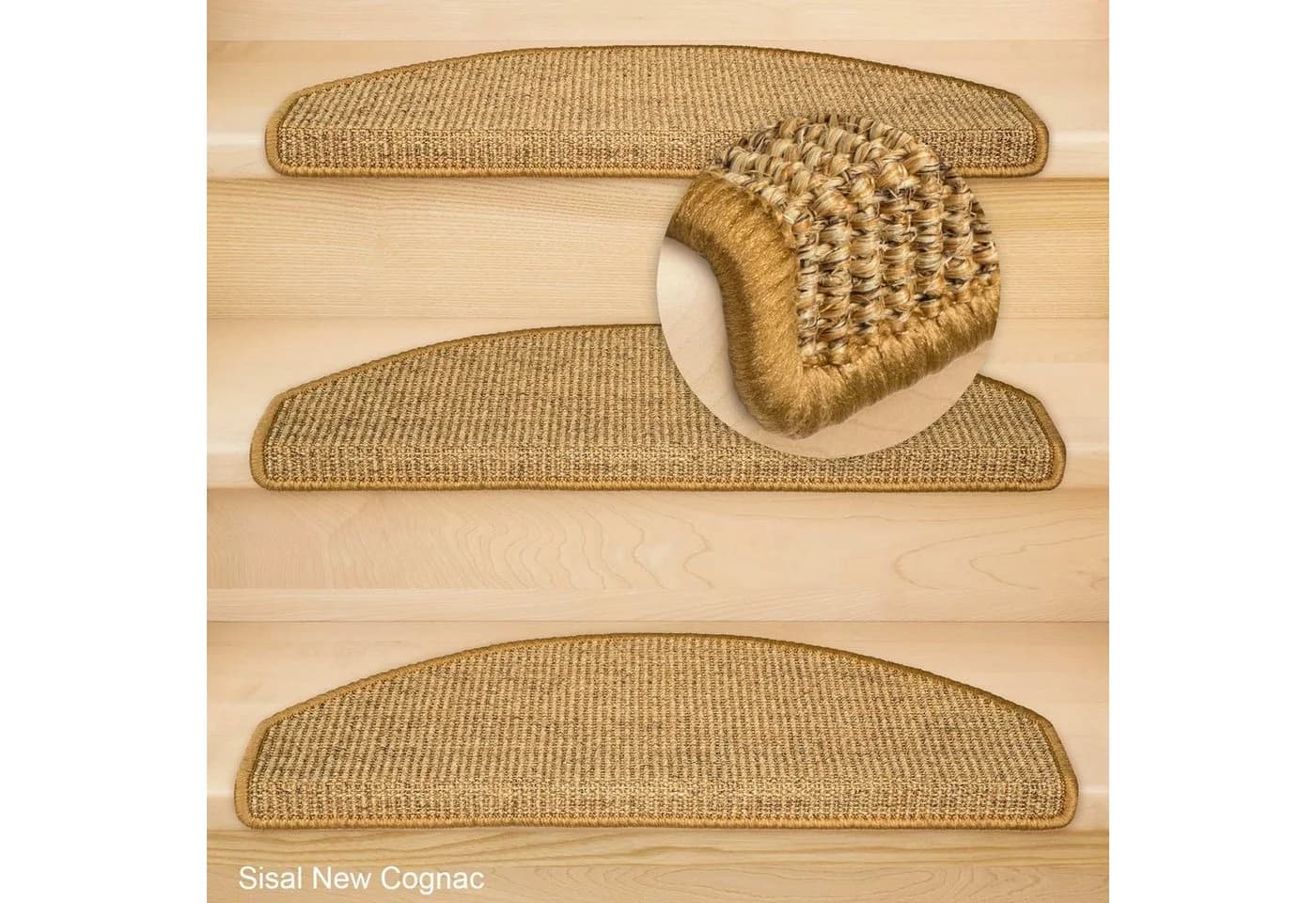 Metzker® Sisal Stufenmatte Halbrund Cognac Pflegeleicht PVC-Schiene
