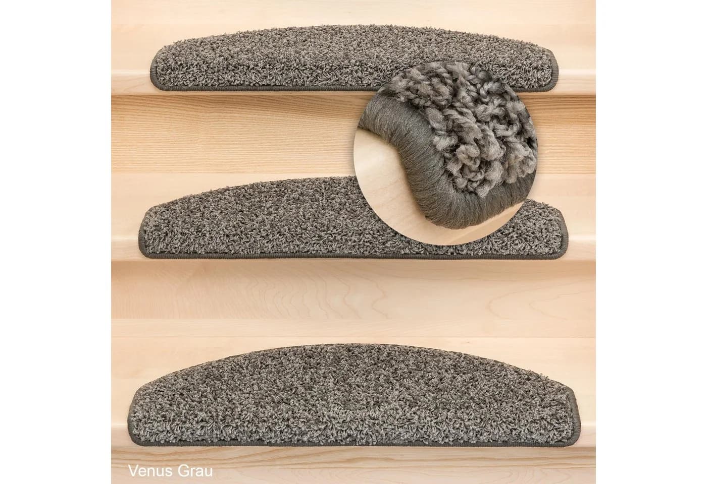 Metzker® Stufenmatte Venus Shaggy Grau Halbrund Set