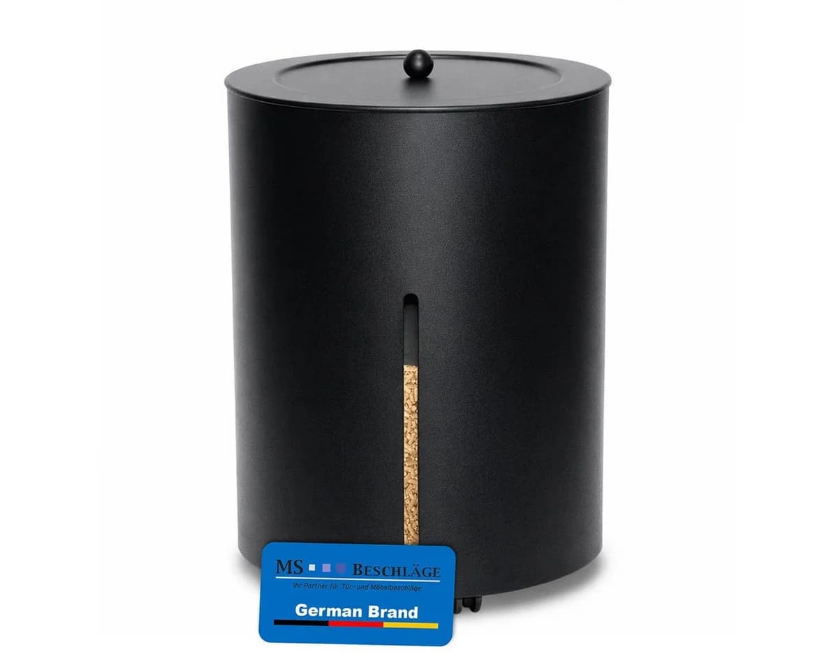 MS Beschläge Pellet-Rollcontainer Schwarz Rund mit Sichtfenster