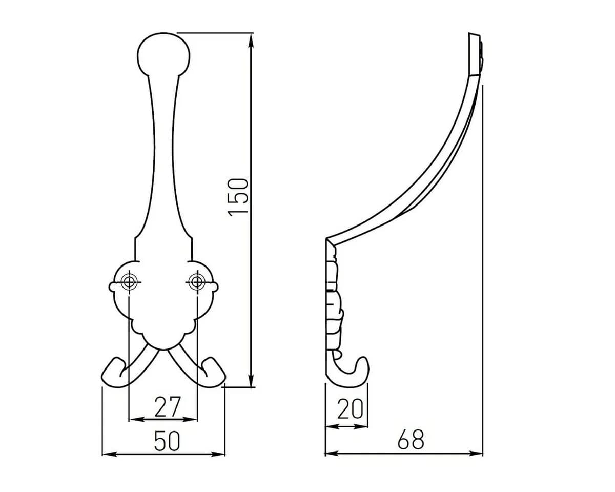 MS Beschläge Kleiderhaken Messing Antik Wandhaken - Bild 3