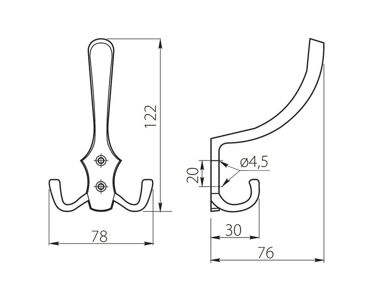 MS Beschläge Huthaken Wandhaken WP59 Metall Chrom glänzend