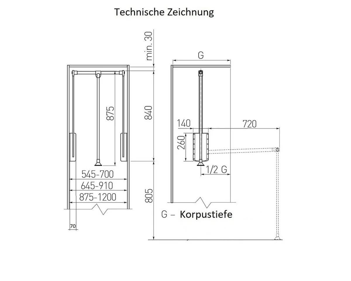 MS Beschläge Kleiderlift Stahl Weiß Schwarz Schranklift mit Dämpfung - Bild 4