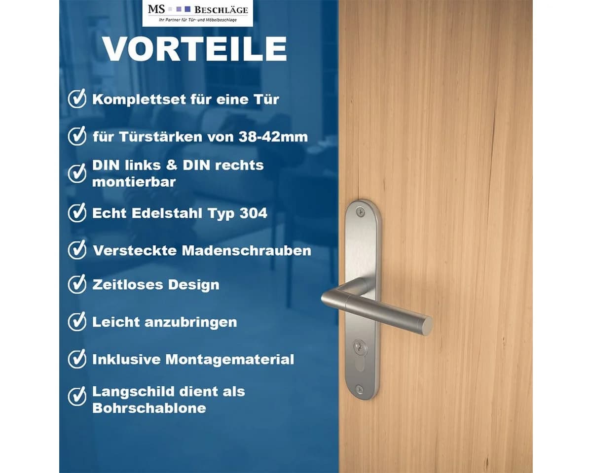 MS Beschläge Türgriff Edelstahl Langschildgarnitur Modern Silber - Bild 5