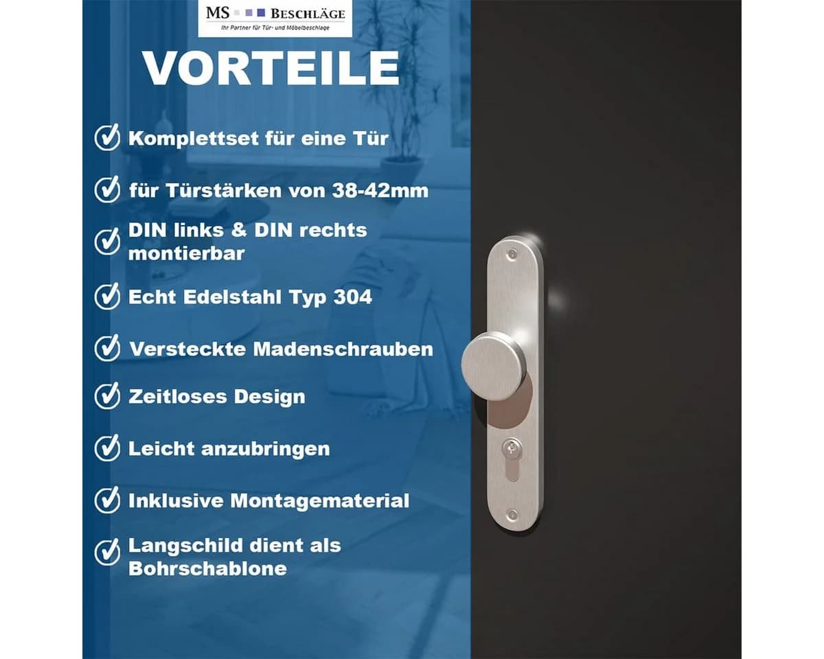MS Beschläge Türgriff Edelstahl Langschildgarnitur Silber Modern - Bild 5