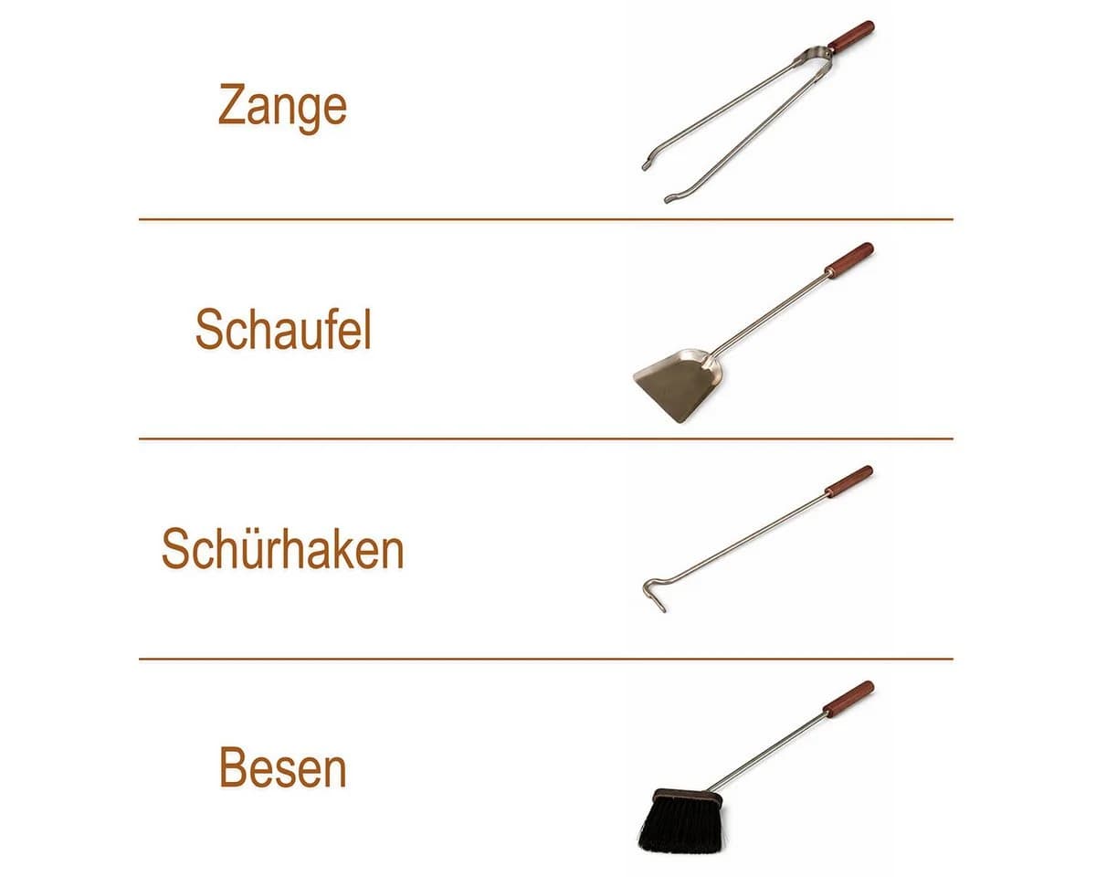 MS Beschläge Kamingarnitur 5-teilig Edelstahl Holzgriffe - Bild 3