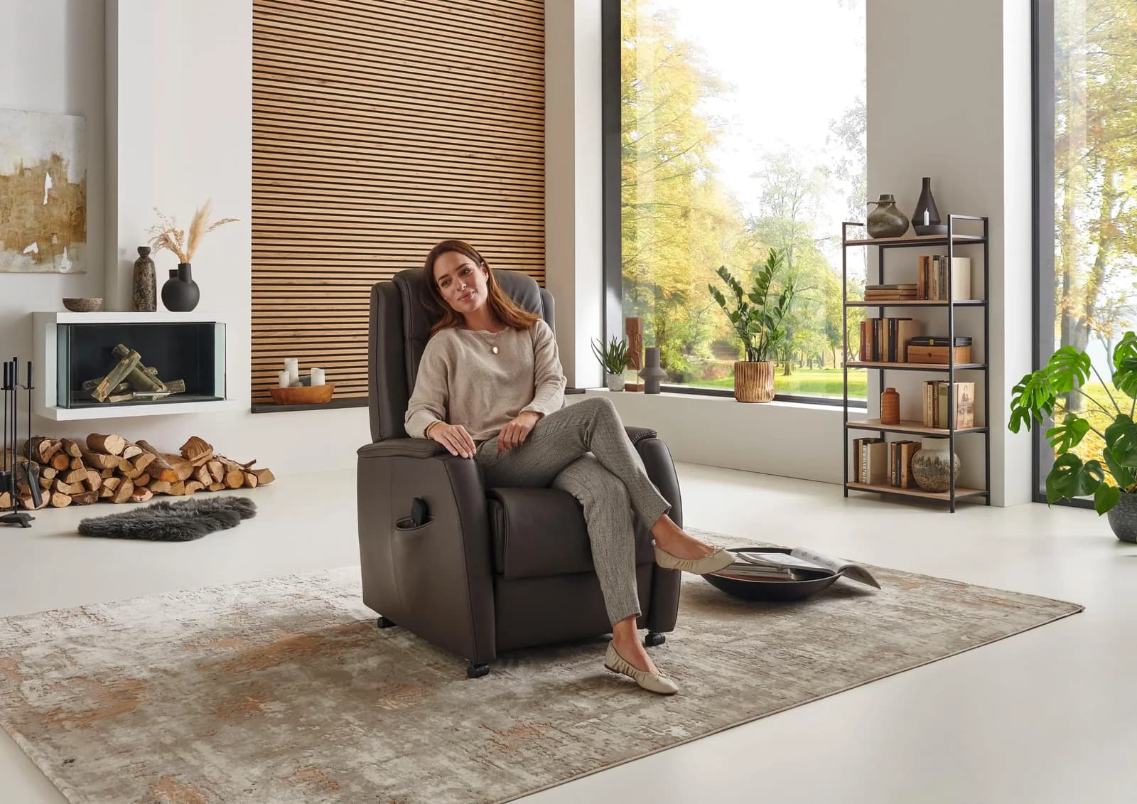 HUKLA Sessel HU-RV15038 Motorisch Verstellbar Leder Braun