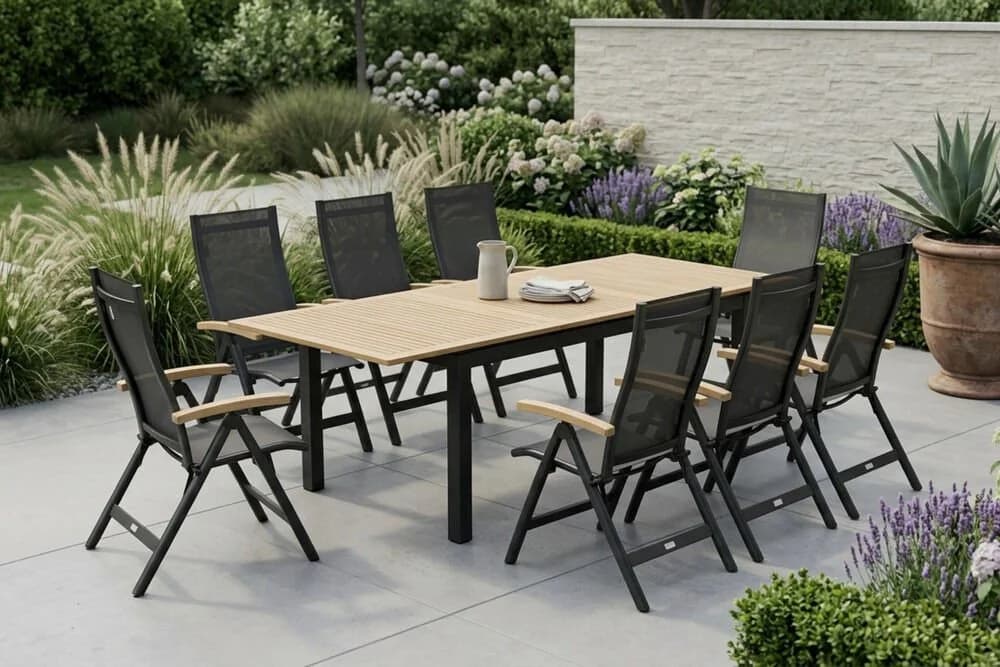 OUTFLEXX Garten-Essgruppe 9-tlg. Schwarz Aluminium & Teak - Bild 4